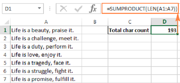 Đếm ký tự với SUMPRODUCT