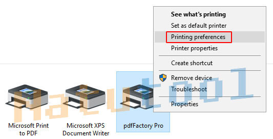 Mở Printing preferences của pdfFactory Pro
