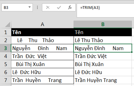 Kết quả hàm TRIM