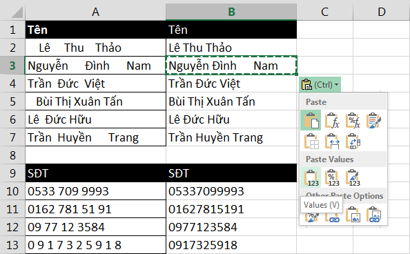 Copy và Paste value