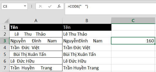 Sử dụng hàm CODE