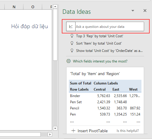 Tính năng hỏi đáp dữ liệu