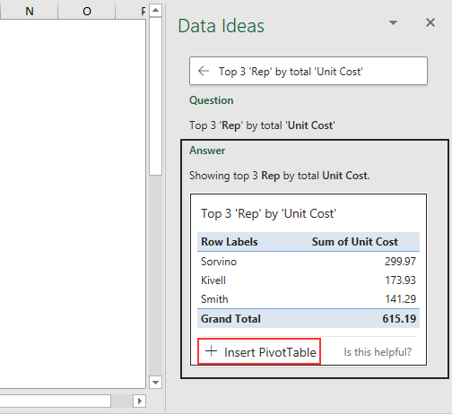 Chèn bảng Pivot từ kết quả
