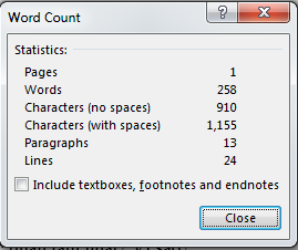 Hộp thoại thống kê chữ trong Word
