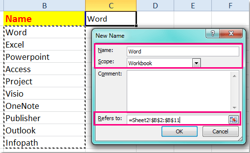 Hộp thoại Define Name