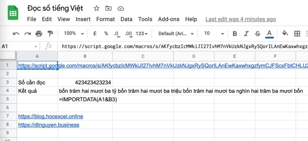 Header interface showing number to text conversion in Vietnamese