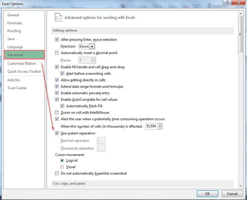 Hướng dẫn Thay Đổi Dấu Ngăn Cách trong Excel Bỏ chọn Use system separators