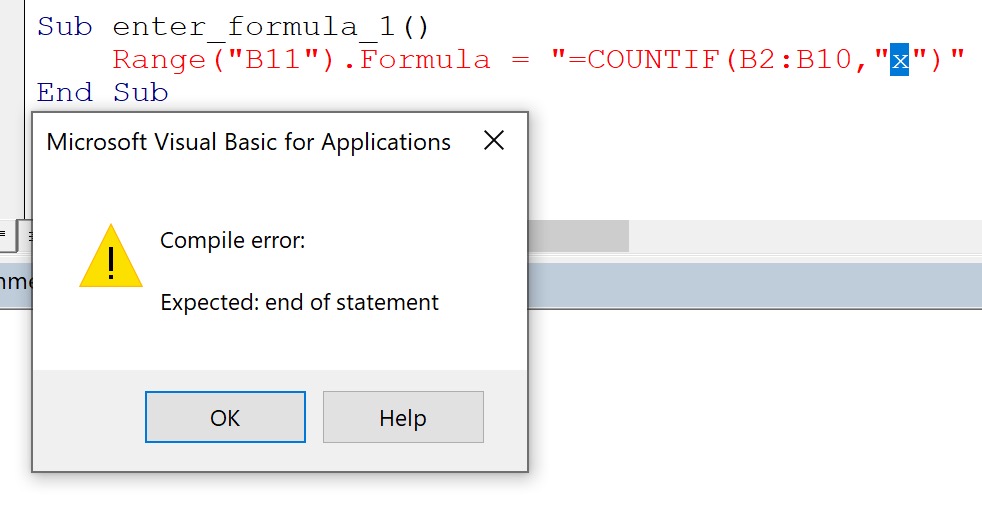 Lỗi khi điền công thức