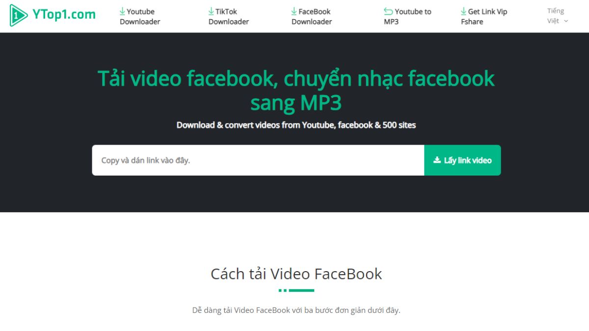 Tải Video Facebook Về Máy Tính và Điện Thoại Dễ Dàng Giao diện tải video Facebook trên Ytop1.com