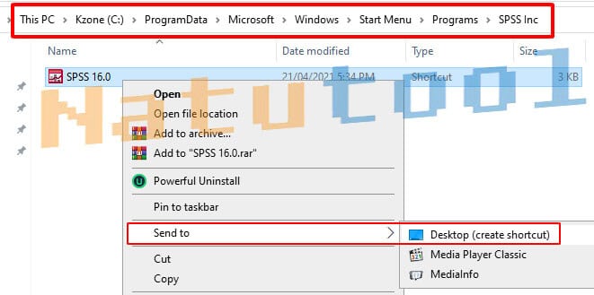 Cửa sổ gửi shortcut SPSS 16 ra Desktop