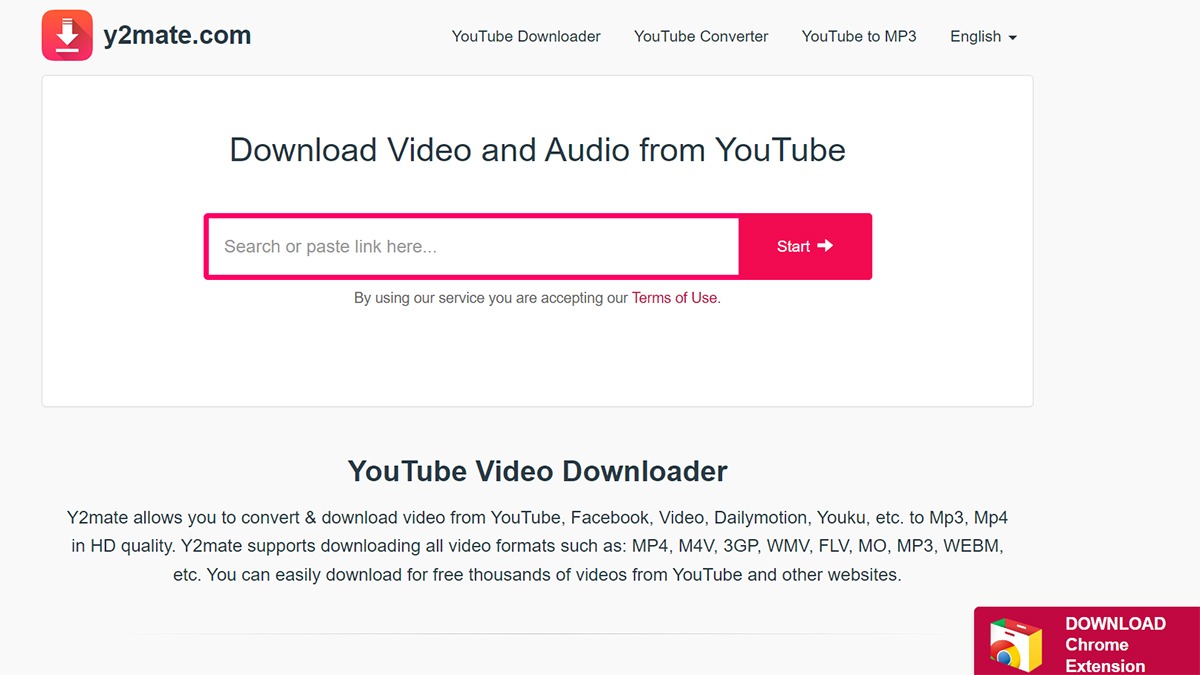 Giao diện tải video trên y2mate.com