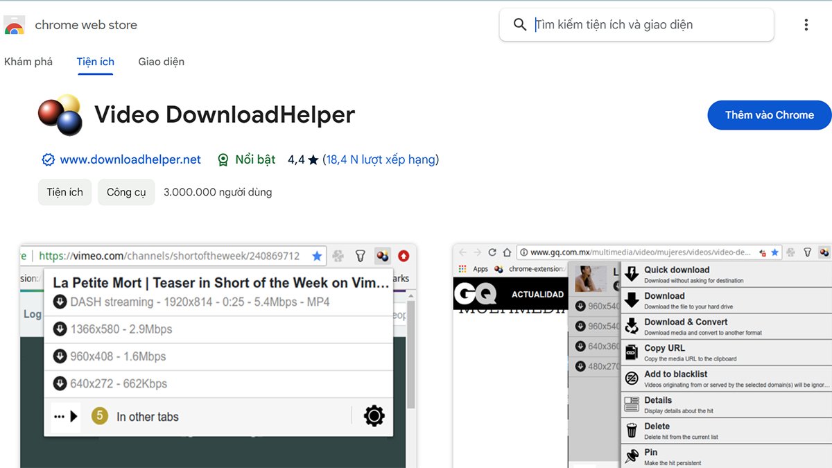Biểu tượng Video DownloadHelper trên trình duyệt
