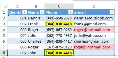 Tô màu dữ liệu trùng lặp tự động khi nhập liệu mới