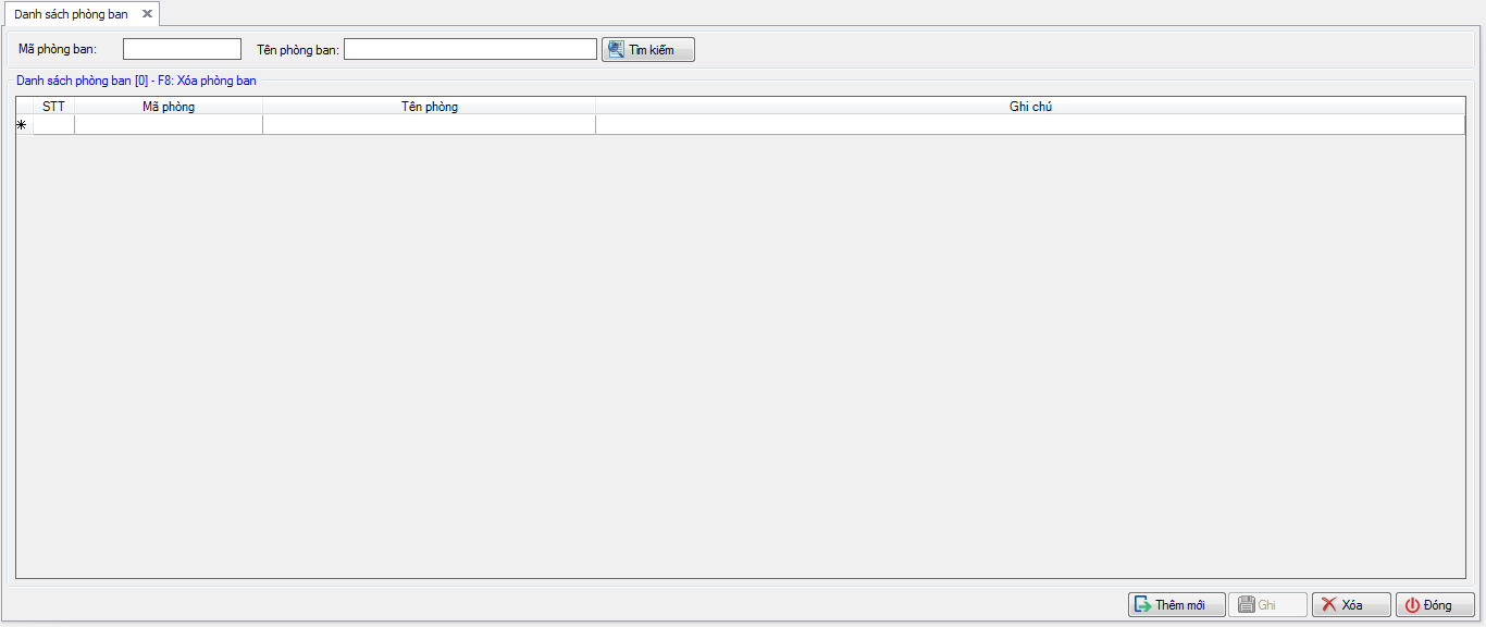 Màn hình Danh mục Đơn vị/Phòng ban