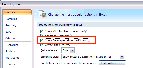 Hiển thị Thẻ Developer trong Excel: Hướng dẫn Chi tiết mở thẻ developer trong excel 2007