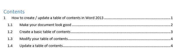 Mục lục đã tạo