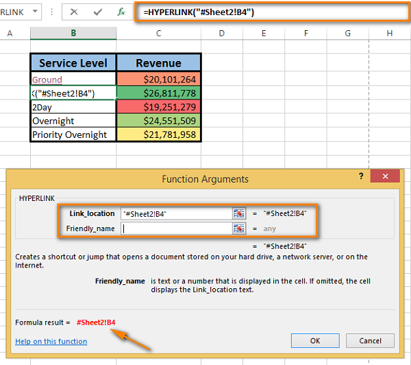 Function arguments window showing the correct syntax with the hash symbol