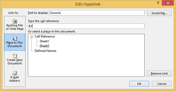 The Edit Hyperlink dialog box ready for input