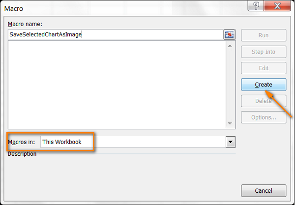 Hộp thoại tạo Macro trong Excel