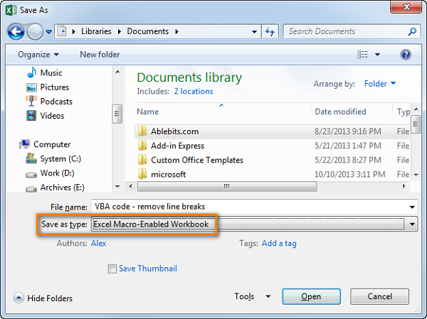 Hướng Dẫn Thêm và Chạy Mã VBA trong Excel Chọn định dạng lưu file
