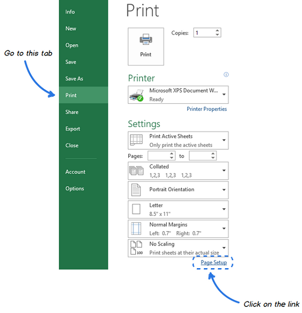 Cửa sổ Page Setup trong Excel