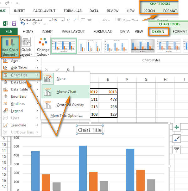 Chọn vị trí tiêu đề biểu đồ