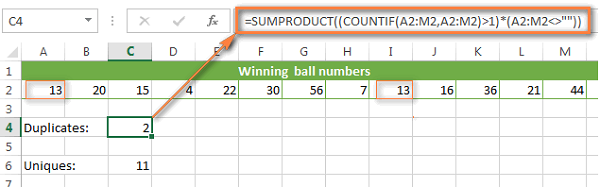 Ví dụ đếm giá trị lặp trong hàng
