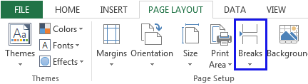 Dropdown menu in Page Layout showing the Reset All Page Breaks option