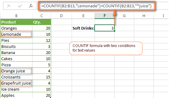 Ví dụ COUNTIF với nhiều điều kiện cho giá trị văn bản