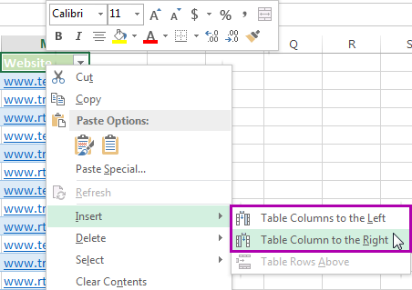 Cách Thêm Cột Mới vào Excel (2010, 2013, 2016) Chọn Insert và Table Columns to the Right hoặc Table Columns to the Left