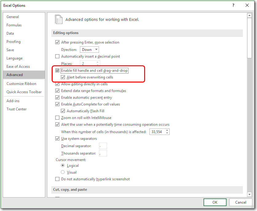 Sửa lỗi kéo công thức trên Windows