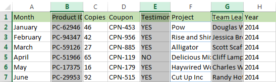 Cách Thêm Cột Mới vào Excel (2010, 2013, 2016) Chọn các cột không liền kề bằng cách giữ Ctrl và nhấp vào chữ cái cột