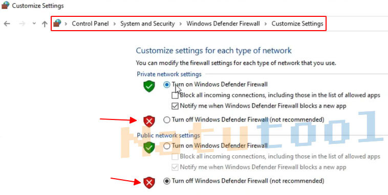 alt text: Hướng dẫn tắt Tường lửa Windows Defender.
