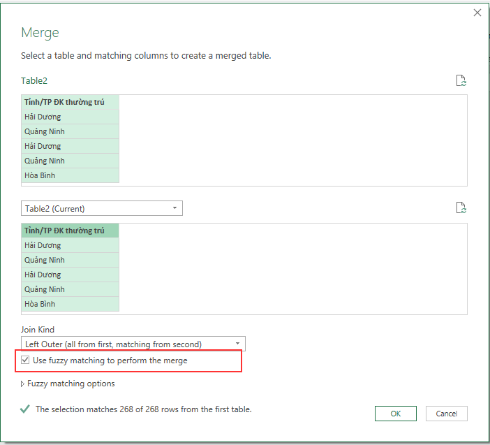 Sử dụng Merge Queries với Fuzzy Matching