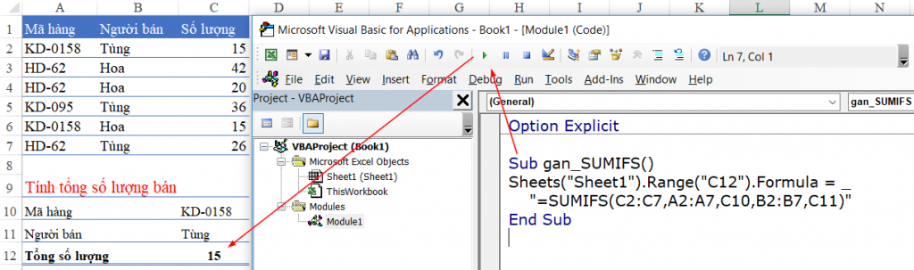 Hàm SUMIFS trong VBA Excel: Hướng Dẫn Chi Tiết Gán công thức vào ô