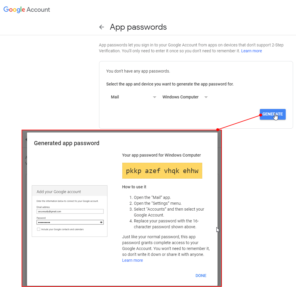 Tạo mật khẩu ứng dụng