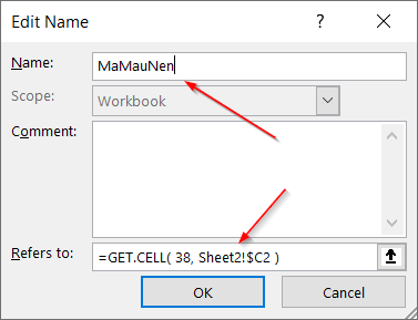 GET.CELL xác định mã màu