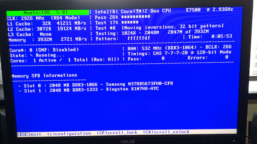 Giao diện khi test Ram bằng Memtest86