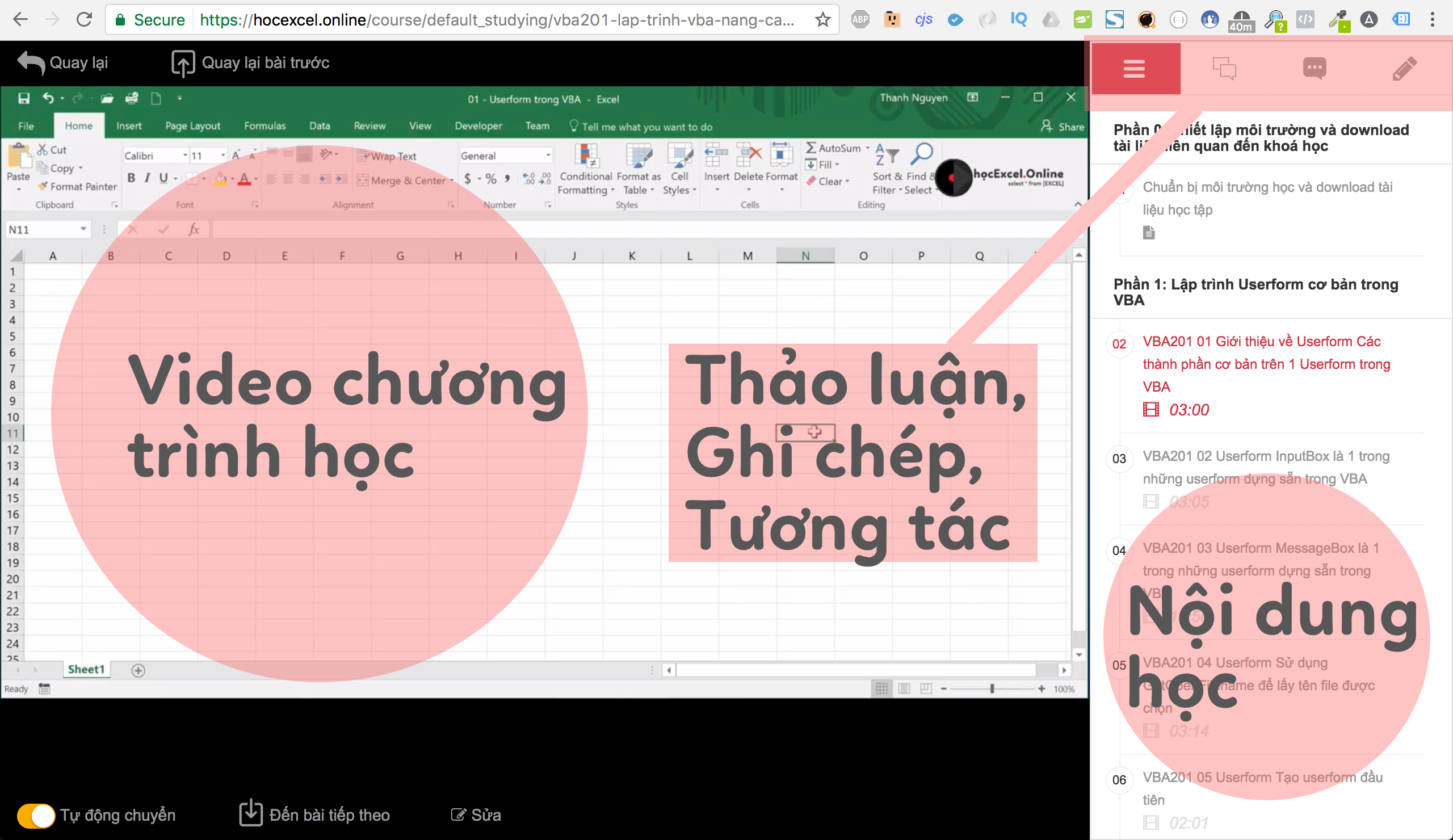 Khóa Học Powerpoint Trực Tuyến Chuyên Nghiệp Giao diện khóa học Excel Online