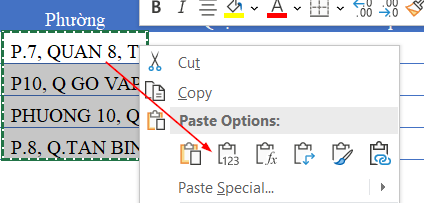 Context menu in Excel illustrating the Paste Values option to remove formulas