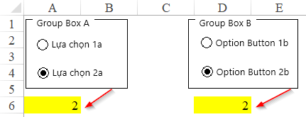 Thiết lập Cell Link cho Option Button