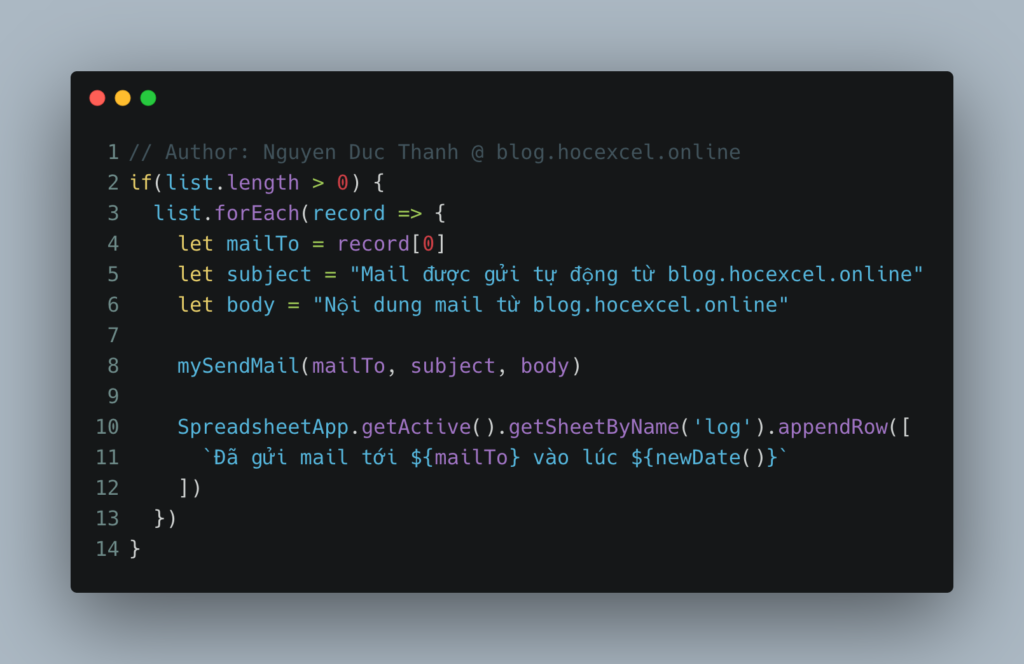 Gửi mail hàng loạt trong Google Apps Script