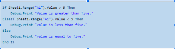 Bảng hướng dẫn nhanh câu lệnh If VBA
