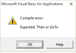 Ví dụ lỗi cú pháp trong VBA