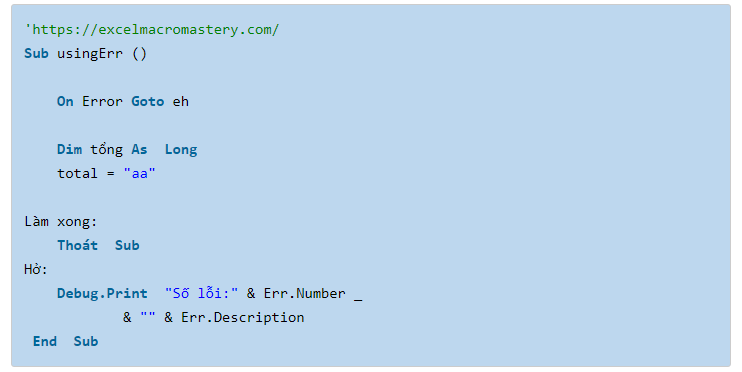 Ví dụ sử dụng Err Object