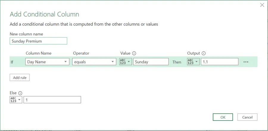 Thiết lập thông số cho Conditional Column