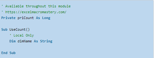 Scope hierarchy showing Private vs Public variables