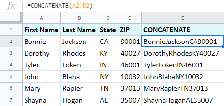 Ví dụ hàm CONCATENATE