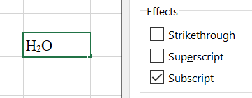 Định dạng chỉ số dưới trong Excel