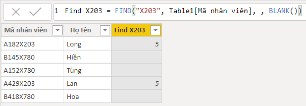 Tìm kiếm mã nhân viên bằng hàm FIND trong Power BI